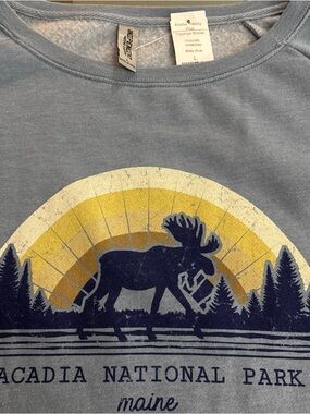 Acadia National Park sweatshirt Moose graphic image vintage Misty Blue,m